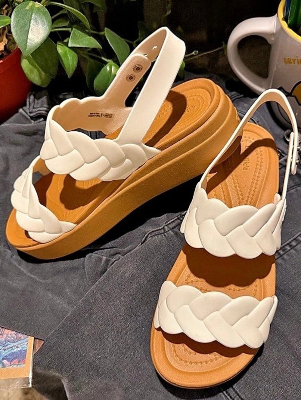 Crocs Brooklyn Low Ivory Knot Sandal Braided Platform Sandals in White & Brown